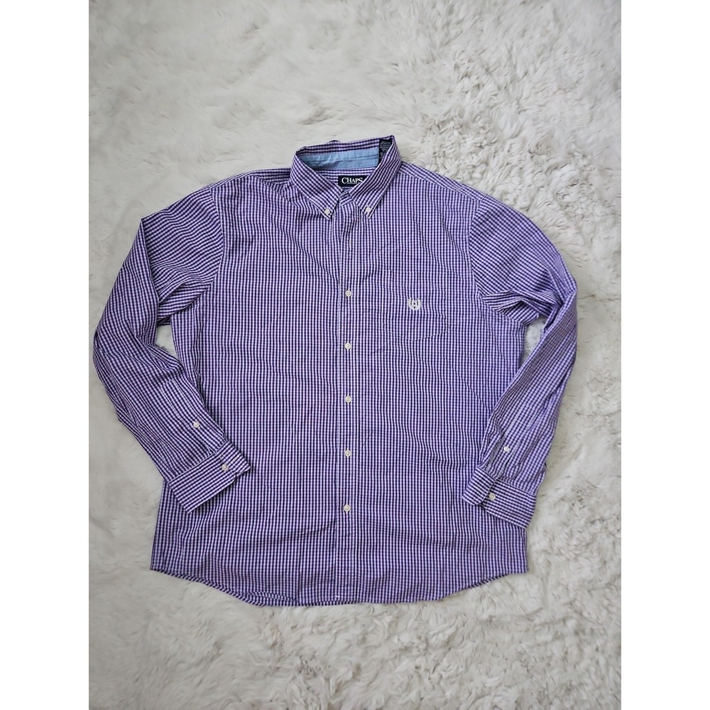 Chaps Purple Gingham Check Long Sleeve Button Down Shirt Men's XL
